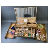 Vintage Velvet Jewelry Box With Costume Jewelry