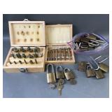 Drill & Router Bits in Boxes & Vintage Brass Locks