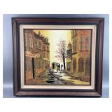 Vtg Street Scene, Oil Painting by L. Ryan