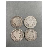 4 Barber Half Dollars 1904, 05, 06 & 12