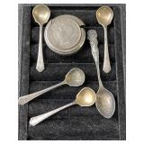 Sterling Silver Salt Spoons & Match Holder