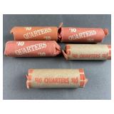5 Vintage Rolls Unsorted Quarters