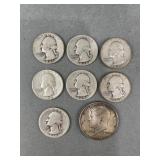 7 Silver Quarters 1 Silver Half