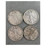 4 Walking Liberty Silver Half Dollars
