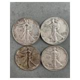 4 Silver Walking Liberty Half Dollars