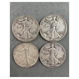 4 Silver Walking Liberty Half Dollars