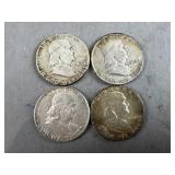 4 Silver Franklin Half Dollars