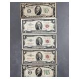 2-$10 1934 & 3-$2 1953
