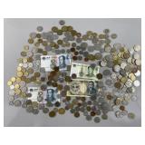 Large Lot of Foreign Coins & Currency
