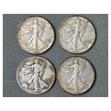 4 Walking Liberty Silver Half Dollars 1941 - 1945