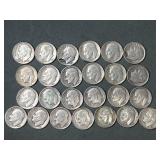 25 Silver Roosevelt Dimes 1954, 1956 & 1958 D