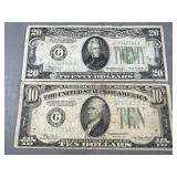1934 A Ten + Twenty Notes