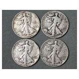 4 Walking Liberty Half Dollars 1942 - 1945