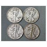 4 Walking Liberty Silver Half Dollars 1943 - 1946