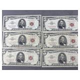 6 1963 Red $5.00 Notes