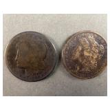 2 Morgan Silver Dollars 1882 & 18883