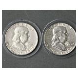 2 Franklin Silver Half Dollars 1950 & 1959