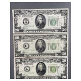 3 1928 & 1934 U.S. $20 Notes
