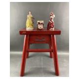 Vtg Sweet Wooden Bench & Porcelain Decor