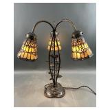 Vtg Tiffany Stained Glass 3 Light Accent Lamp