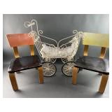 Vtg Thonet Kids Chairs & Baby Doll Carriage