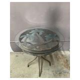 Metal Palm Tree Round Glass Top Side Table