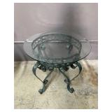 Vtg Wrought Iron & Riund Glass Side Table