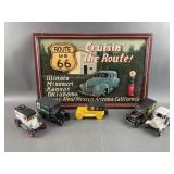 Route 66 3D Sign & Cast Iron Cars