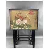 3 Vtg Folding Tray Table Asian Floral & Bird Print