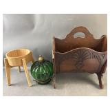 MCM Glass Hanging Lamp, Wood Mag Rack & More