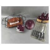 Burgundy Casserole dish lid, Knife Set & More