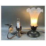 Vintage Tulip Lily & Brass Hummingbird Lamps