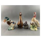 Italian Wrapped Leather Duck Decanter & Figurines