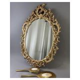 Gold Mirror & Antique Brush & Hand Mirror Set