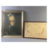Antique Sepia Map & Rembrandt Print