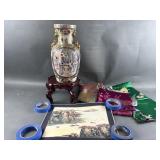Asian Brocades Vase & Scroll