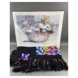 Crocheted Blanket & Corbeille De Fleurs Print