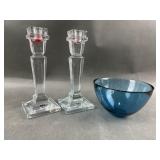 Orrefors Bowl & ACC Crystal Candlesticks Orrefors Bowl & ACC Crystal Candlesticks
