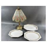 Tiffany Style Lamp & Johnson Bros Serving Plates Tiffany Style Lamp & Johnson Bros Serving Plates