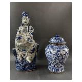 Chinese Porcelain Statue & Lidded Jar Chinese Porcelain Statue & Lidded Jar