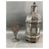 Art Nouveau Fan Vase & Metal Lantern Art Nouveau Fan Vase & Metal Lantern