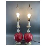 Vtg Ruby Red Wavy Glass Table Lamps Vtg Ruby Red Wavy Glass Table Lamps