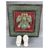 Vtg Tribal Aztec Wall Art & Head Sculptures Vtg Tribal Aztec Wall Art & Head Sculptures