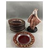 Japanese Painted Statue & Reverse Painted Glass Japanese Painted Statue & Reverse Painted Glass