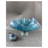Signed Art Glass Bowl & Bird Signed Art Glass Bowl & Bird