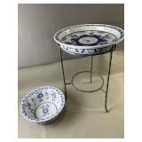 Decorative Asian Pottery Birdbath & Large Bowl Decorative Asian Pottery Birdbath & Large Bowl