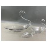 Manganese Glow Glass Swan Candy Dishes