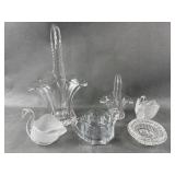 Vtg Manganese Glow Glass Swans & More