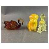 Cadmium Glass Swan, Dog, & Duck Family