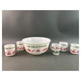 Hazel Atlas Tom & Jerry Milk Glass Punch Set